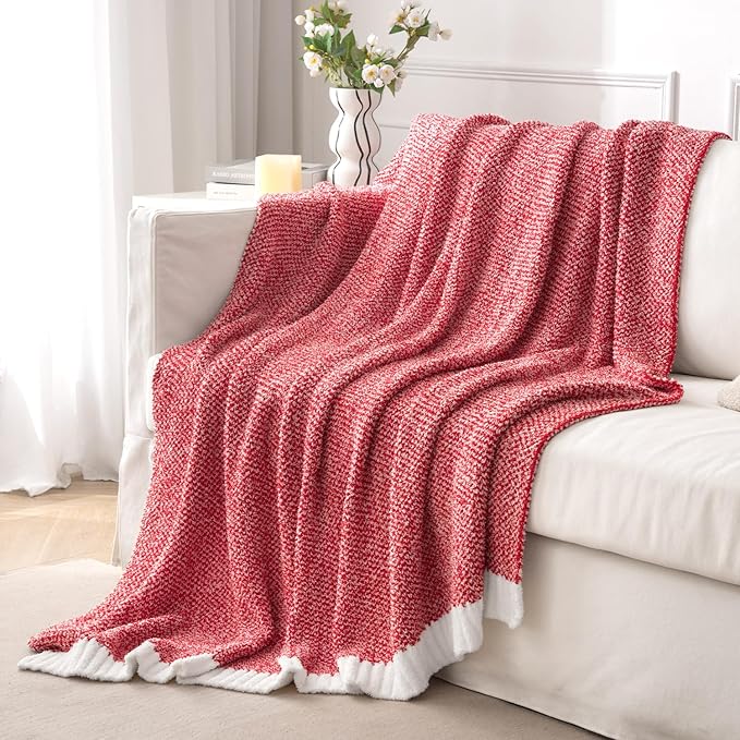 MIULEE Red Super Soft Throw Blanket for Couch, Cozy Fluffy Warm Blankets Lightweight Knit Throw Blankets for Sofa, Bed, Chair, Living Room, Camping, Picnic, 60 x 80 inch-Ruum Studio Home