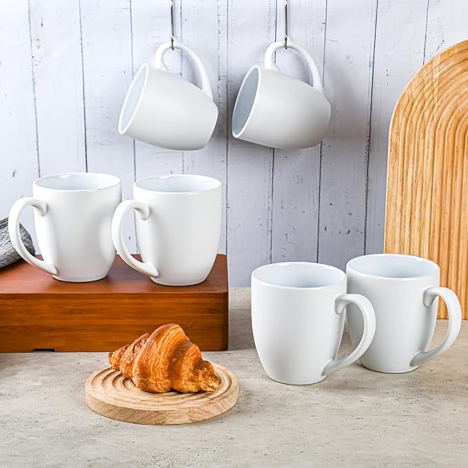 16oz Coffee Mugs Set of 6, Large Ceramic Modern Coffee Mugs With Handle For Tea,Latte,Cappuccino,Cocoa. Dishwasher.Microwave Safe (Matte White)-Ruum Studio Home