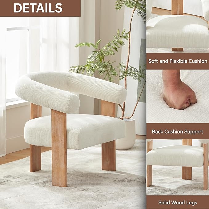 VKNOW Accent Chair Living Room Chair, Modern Upholstered Armchair with Solid Wood Legs, Comfy Barrel Arm Chairs for Living Room Bedroom, Cream-Ruum Studio Home