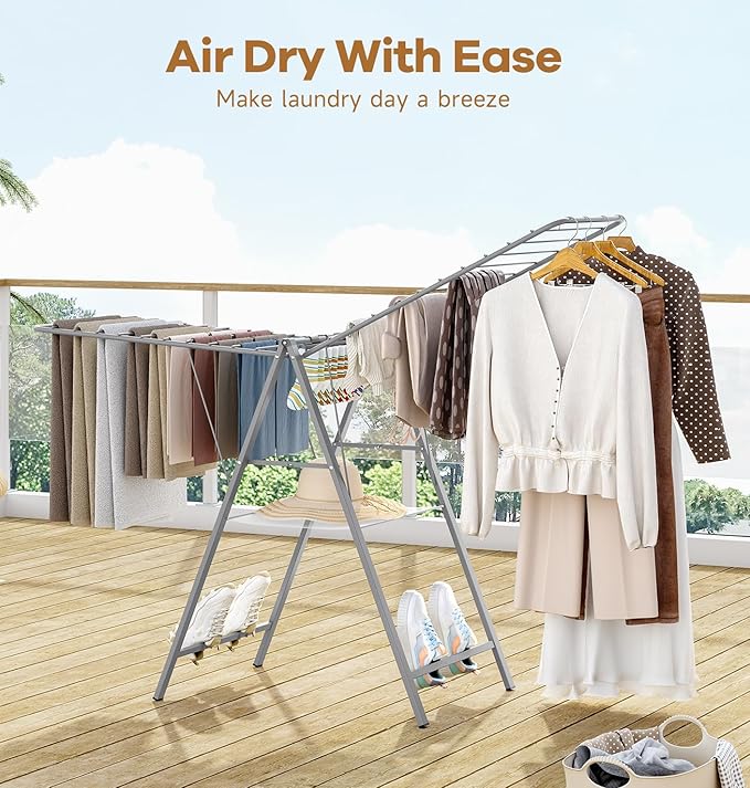 APEXCHASER Clothes Drying Rack Foldable, Metal Laundry Drying Rack Collapsible, Portable Compact Clothes Rack for Sweater Baby Clothes Towel Indoor & Outdoor, Height Adjustable Clothes Airer, Grey-Ruum Studio Home