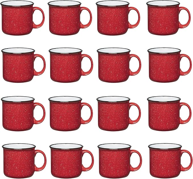 Set of 16 Ceramic Campfire Mugs – 15 Oz, Red – Coffee & Tea Cups for Home, Work, Travel, Camping – Customizable, Great for DIY, Events, Companies-Ruum Studio Home