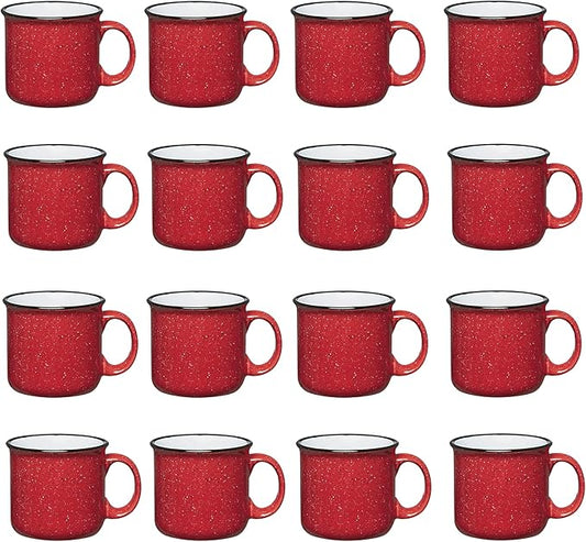 Set of 16 Ceramic Campfire Mugs – 15 Oz, Red – Coffee & Tea Cups for Home, Work, Travel, Camping – Customizable, Great for DIY, Events, Companies-Ruum Studio Home