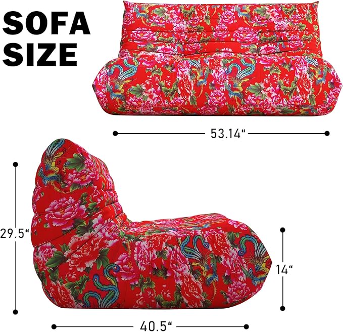 Bean Bag Chair, Loveseat Fireside Chair Bean Bag Sofa Large Bean Bag Chair for Adults, 2 Seater Bean Bag Chairs for Teens with High Density Comfortable Foam, Bean Bag for Living Room, Bedroom (Flower)-Ruum Studio Home