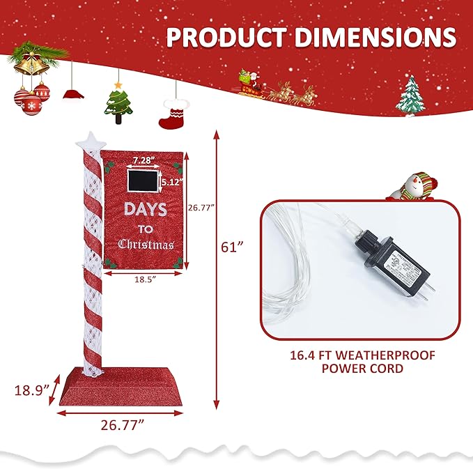 5FT Lighted Christmas Countdown Sign, Remote Control Available Within 0-60 Days, Holiday Countdown Sign Decor with 125 LED Lights, Freestanding Glittered Holiday Display for Outdoor, Indoor-Ruum Studio Home