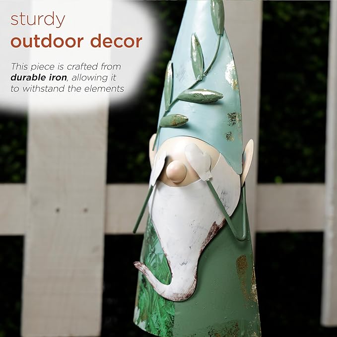 Alpine Corporation MCC798HH See No Evil Metal Gnome Decor, Whimsical Playful Décor for Patio & Garden, 19" H, Green-Ruum Studio Home