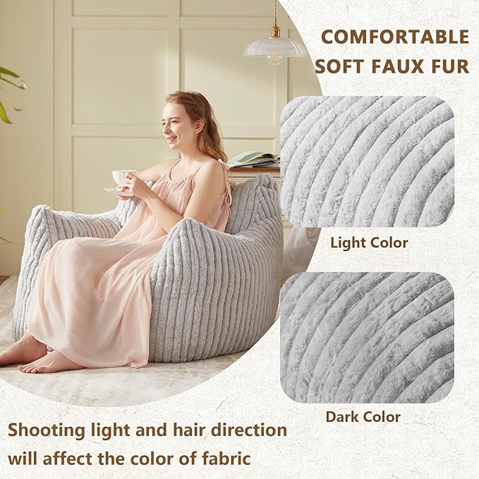 Giant Bean Bag Chairs for Adults Teens, Large Bean Bag Sofa Chairs with Filling Comfy Fuzzy BeanBag Chair with Armrests for Bedroom Living Room Reading-Ruum Studio Home