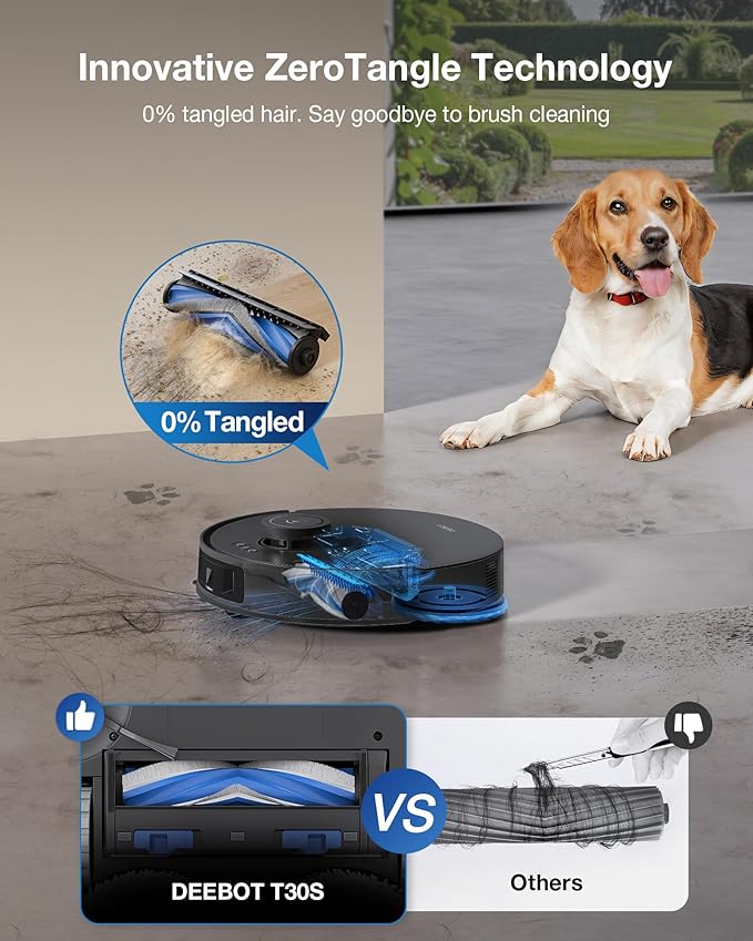 ECOVACS DEEBOT T30S Robot Vacuum and Mop, 11000Pa, ZeroTangle Technology, TruEdge Adaptive Edge Mopping, Hot Water Mop Washing, Self-Emptying, Self Refilling, Auto-Mop Lifting, Obstacle Avoidance-Ruum Studio Home