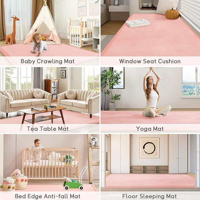 Baby Play Mat for Floor Tummy Time Mat Nursery Rug Muscle Area Rug Playroom Tatami 79"x118" Memory Foam 1.3" Thick Crawling For Babies,Toddlers, Infants, Kids,Floor(Pink)-Ruum Studio Home