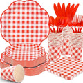 350 Pcs Red Gingham Plates and Napkins Party Supplies - Red and White Checkered Plates Sets Serve 50 Guests - Scalloped Gingham Paper Plate for Birthday Picnic Wedding Christmas Party Decorations-Ruum Studio Home