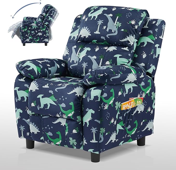 Ulax furniture Dutch Velvet Kids Recliner Chair, Toddler Armrest Sofa Couch, Ergonomic Adjustable Lounge Sofa with Footrest, Padded Backrest, Storage Arms, Child Sofa for Bedroom,Living Room-Ruum Studio Home