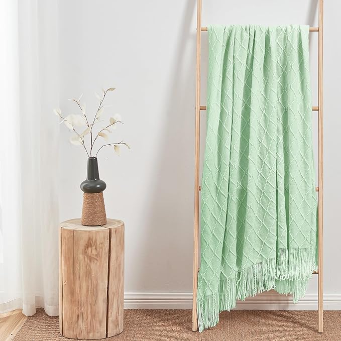 inhand Knitted Throw Blanket for Couch and Bed, Soft Living Room Home Decor Knitted Blanket with Tassel, Outdoor Lightweight Breathable Summer Blanket, Farmhouse Warm Woven Decorative, 50"x60"-Ruum Studio Home