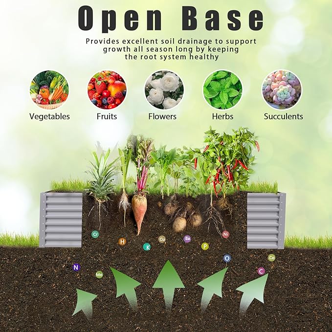 1 Pack 8x3x2FT Galvanized Raised Garden Bed Kit Retangular Metal Ground Planter Box Outdoor Bottomless Planter Raised Beds for Vegetables Flowers Herbs Fruits, Gray-Ruum Studio Home