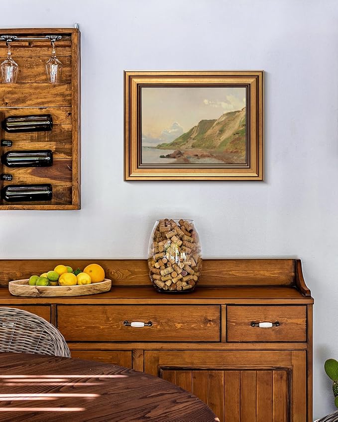 HUARCEY Gold Framed Vintage Wall Art for Living Room Canvas Coastal Wall Pictures Classic Landscape Painting Shelf Decor Natural Aesthetic Room Decoration Elegant Artwork Print for Bathroom, Bedroom-Ruum Studio Home