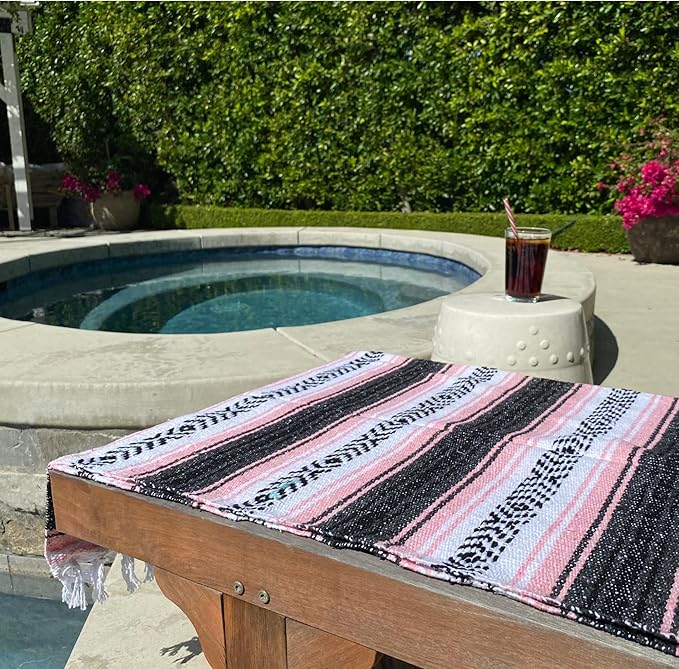 Del Mex Classic Mexican Blanket, Large Authentic Woven Falsa Throw (70"x50"), Artisan Southwest Décor for Beach, Yoga, Outdoors (Pink)-Ruum Studio Home