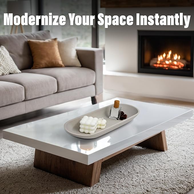 Large Decorative Bowl for Home Decor - Long Dough Bowls with Anti Slip Base for Table Centerpieces - Grey Minimalist Design Dough Decor Bowl for Coffee Table, Dining Table Centerpiece-Ruum Studio Home