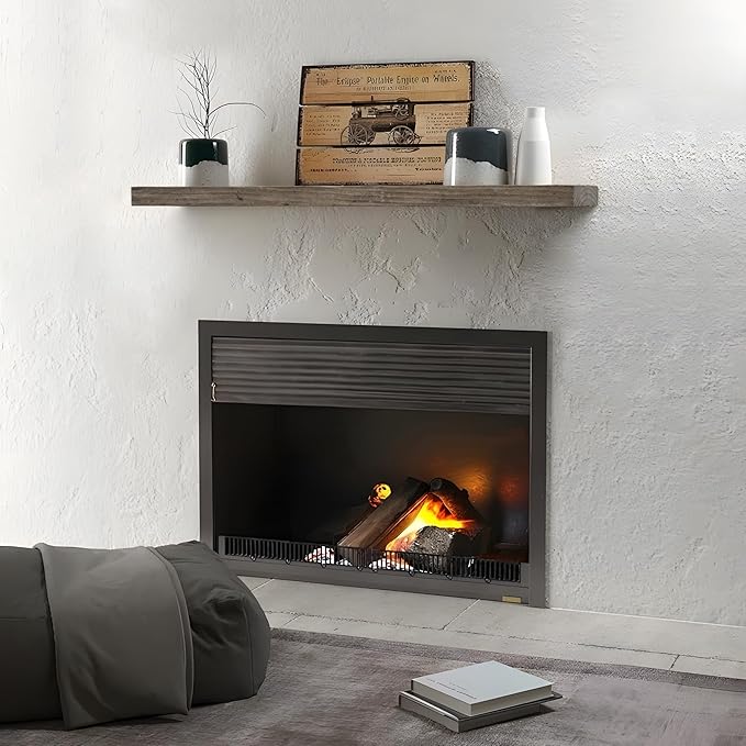 Floating Shelves, 8 Inch Deep Rustic Solid Reclaimed Wood Wall Shelves for Storage, Wall Mounted Display Shelving with Invisible Heavy-Duty Metal Bracket, 24 Inch Width Set of 2, Cement Grey-Ruum Studio Home