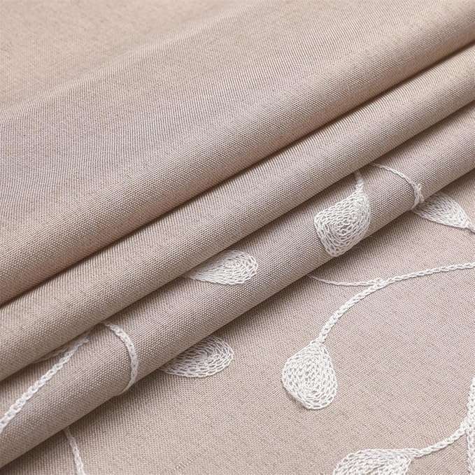 MIUCO Light Filtering Faux Linen Curtains, 63 Inch Length for Bedroom & Living Room, Linen Floral Embroidered Solid Mix and Match, Semi Sheer Grommet Farmhouse Drapes, 2 Panels Set-Ruum Studio Home