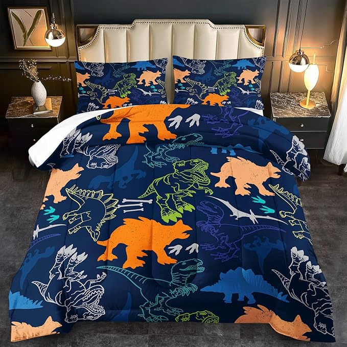 Blue Dinosaur Comforter Set Queen Boys,Cute Dinosaur Bedding Set Queen for Kids,Kawaii Dragon Comforter Blue Bedroom Decor,Cute Animal Bedding Kawaii Animal Quilt Boys-Ruum Studio Home