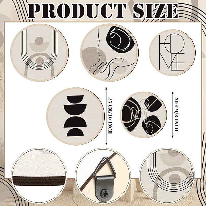 Qunclay 5 Pcs Wall Art Decor Wooden Living Room Wall Decor Bohemian Hanging Farmhouse Geometric 10'' and 8'' Aesthetic Wood Minimalist Posters for Bedroom(Classic)-Ruum Studio Home