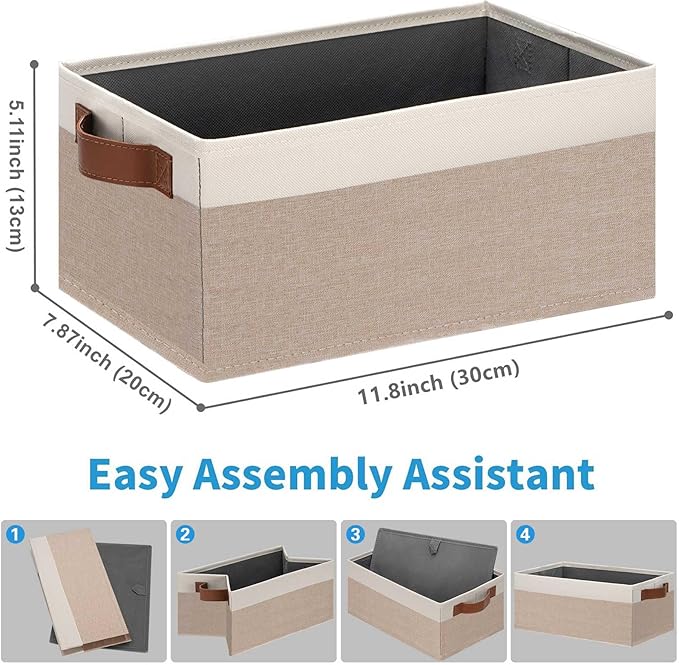GhvyenntteS Small Fabric Storage Bins 12 Pack, 11.8" x 7.87" x 5.11" Storage Basket with Leather Handles, Closet Storage Bins for Shelves, Storage Baskets for Shelves, DVD Storage (Pink/White)-Ruum Studio Home