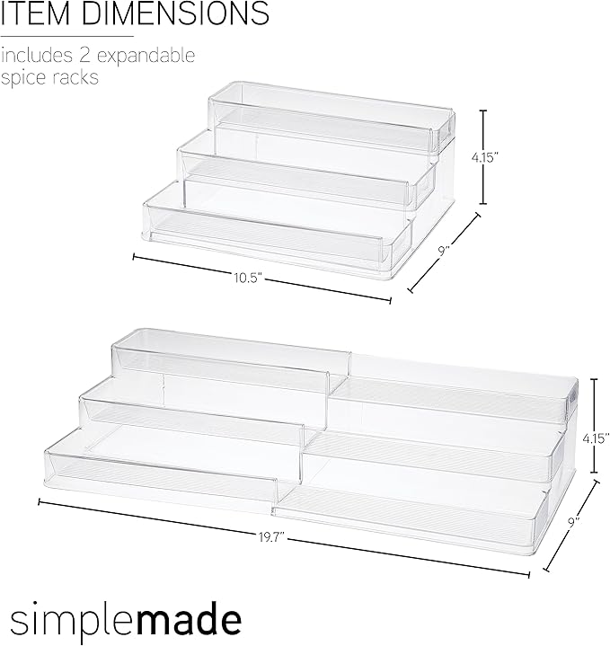 SIMPLEMADE 3-Tier Spice Rack Organizer - Versatile Storage Shelf for Kitchen, Bathroom, Bedroom & Office, Set of 2, Expandable Clear-Ruum Studio Home