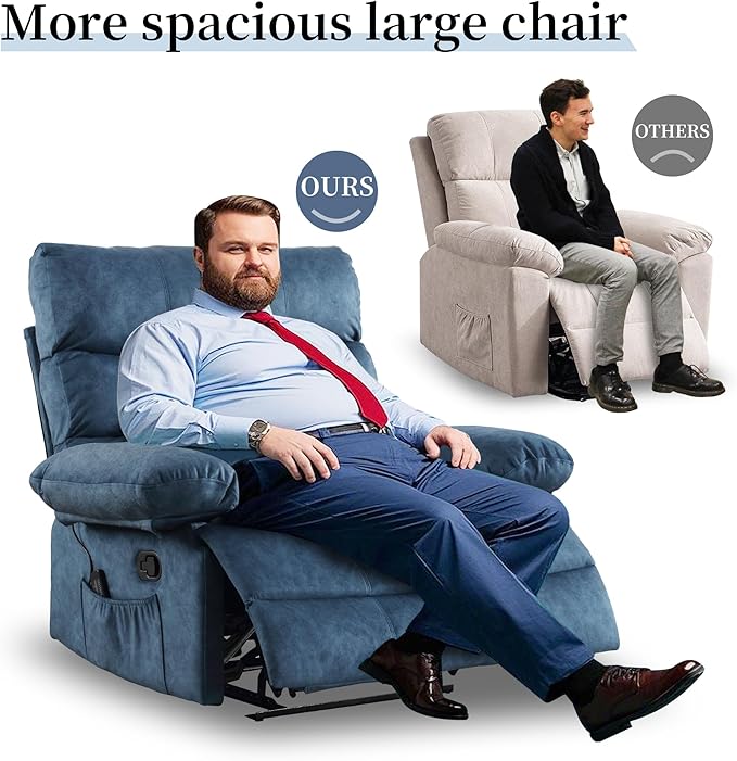 Oversized Recliner Chair Extra Wide Large Recliner for Adults 350lbs with Lumbar Support Pillow Nursery Chair Living Room (Manual, BLUE-6002)-Ruum Studio Home