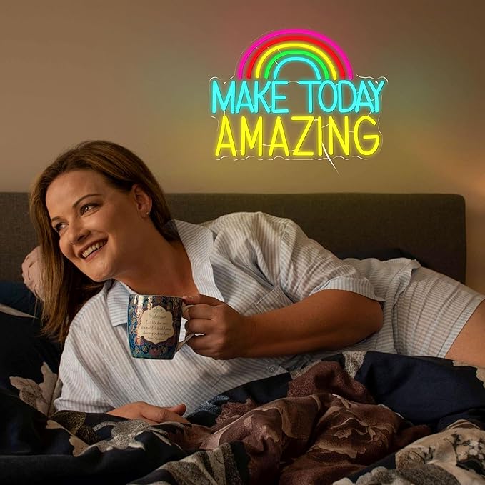 Make Today Amazing Neon Sign Wall Decor Dimmable Rainbow Neon Light USB Powered Motivational Word Led Light Sign for Bedroom Classroom Cafe Bar Birthday Party Wedding-Ruum Studio Home