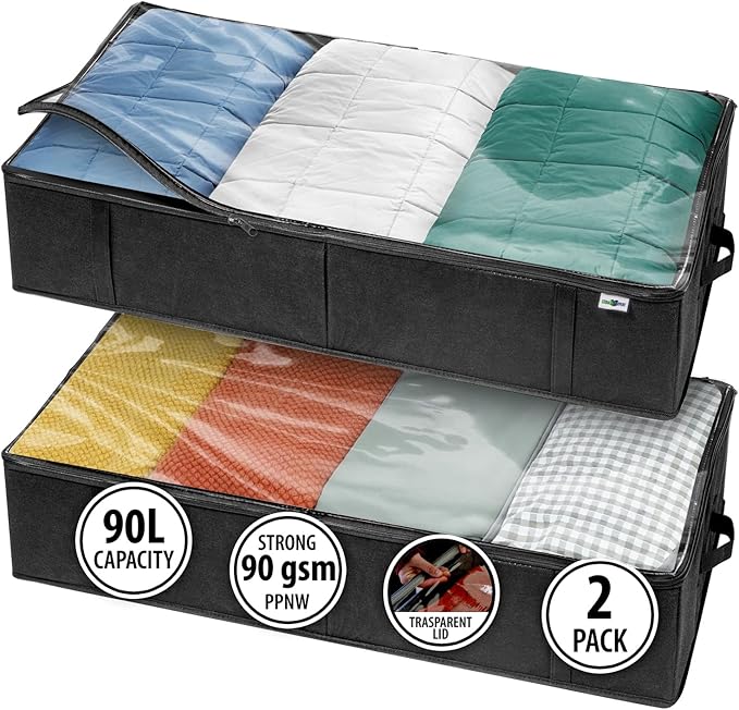 Closet Organizers and Storage - Maximize Space with Under Bed Storage Containers & Clothes Storage - Ideal Closet Organizer, Toy Storage Organizer & Underbed Storage (Black, 2 Pack)-Ruum Studio Home