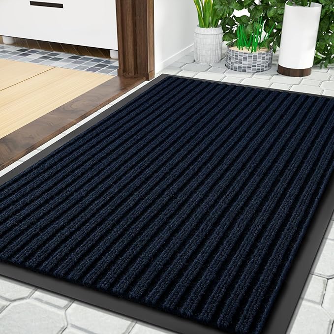 Yimobra Front Door Mat Outdoor Indoor Entrance, 100% Waterproof All-Season All Weather Doormat, Welcome Matt Outside Entry, Non Slip, Low Profile, Heavy Duty Patio Porch Floor Mats,36 x 24,Navy Blue-Ruum Studio Home