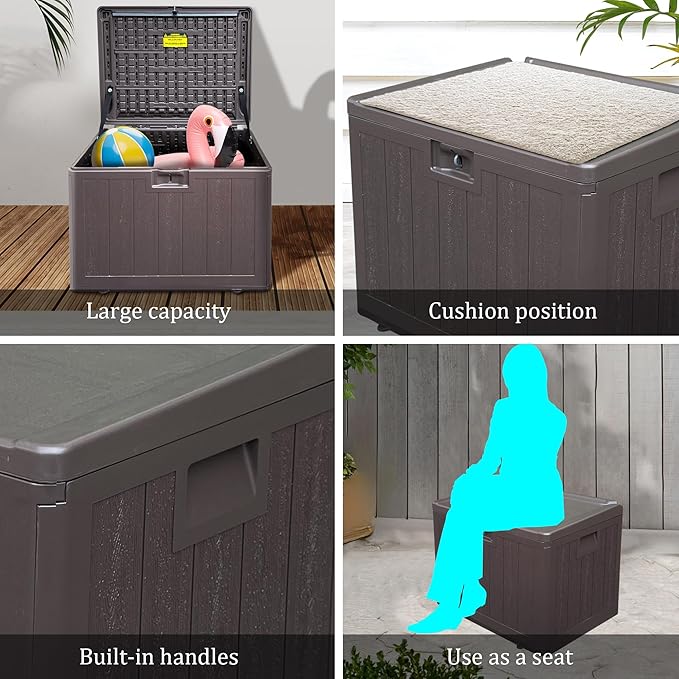 33 Gallon Pro Waterproof Outdoor Storage Bin Resin Deck Box for Patio, Poolside, and Garden, Lockable & UV-Resistant, Ideal for Small Spaces, Brown-Ruum Studio Home
