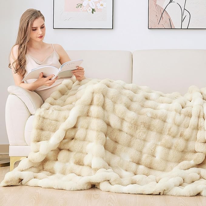 Tie-dye Camel Twin Fuzzy Ultra Soft Bed Comfy Blanket 60x80 Cozy Faux Fur Throw Blanket for Living Room Thick Fluffy Furry Blanket Home Gifts 860 GSM-Ruum Studio Home