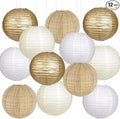 Paper Lanterns Gold White Round Hanging Chinese Lanterns for Wedding Birthday Party Boho Baby Shower Decorations Pack of 12-Ruum Studio Home