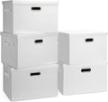 Large 17" 36 Quart Collapsible Stackable Storage Bins with Lids, 5 Packs White Linen Fabric Closet Boxes with Lids, Storage Cube Baskets Container Organizers for Bedroom Office(17 x12 x11)-Ruum Studio Home