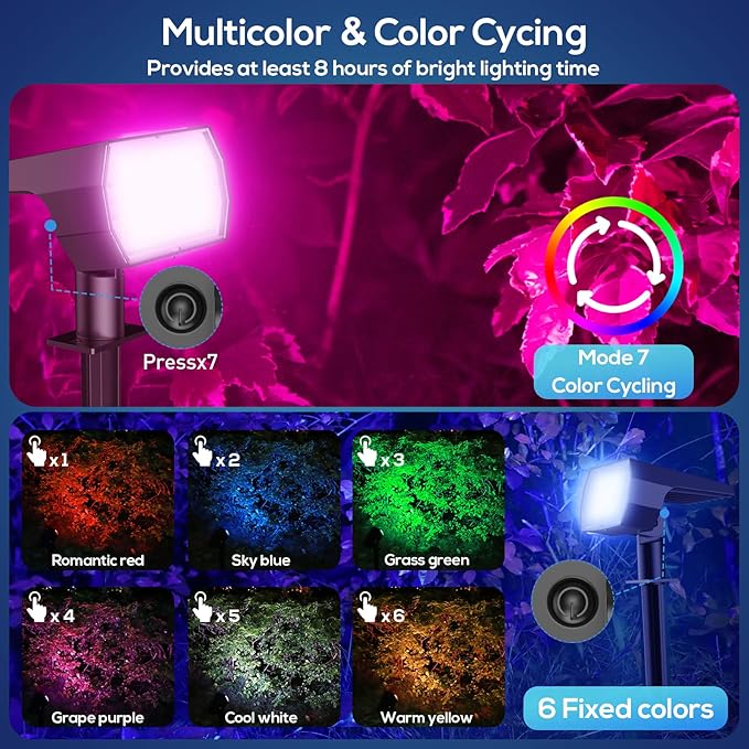 NYMPHY Solar Color Changing Lights, 7 Lighting Modes Solar Lights Outdoor Waterproof IP68, Multicolor RGB Outdoor Lights for Garden Yard Landscape Decorations- 4 Pack-Ruum Studio Home