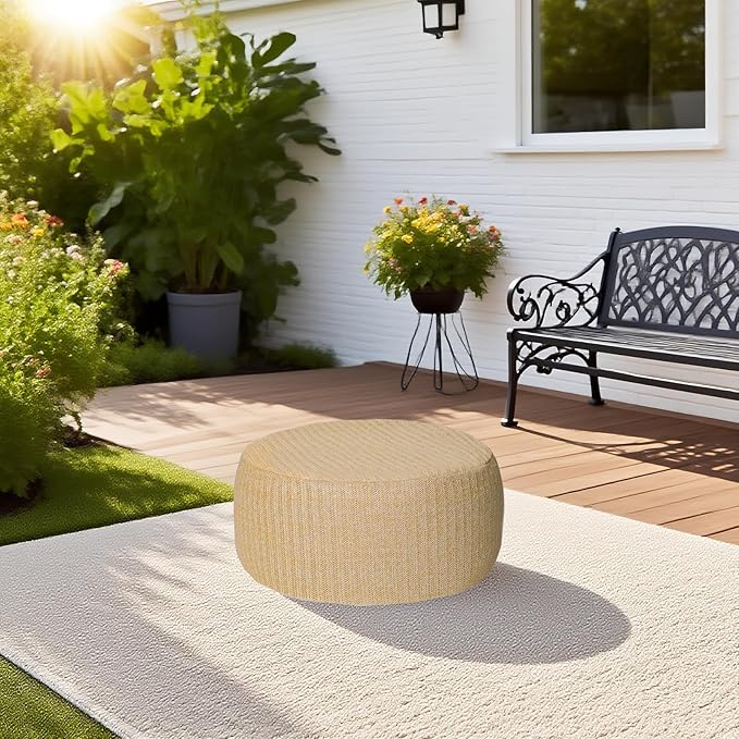 Outdoor Inflatable Ottoman with Air Pump, Fade-Resistant Patio Footrest Stool D21”x H9”, Round Pouf Ottoman with Portable Handle Suitable for Garden, Camping, Bedroom, Living Room-Ruum Studio Home