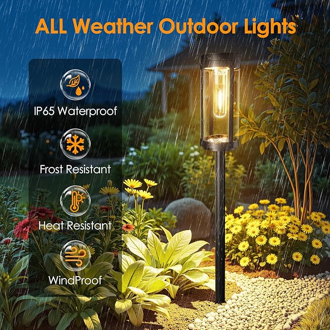 Solar Pathway Lights Outdoor Decor: Upgraded 4 Pack Bright Solar Powered Garden Lights Waterproof IP65, Long Lasting Decorative Outdoor Light for Yard Garden Patio Walkway Path (Warm White, 4 Pack)-Ruum Studio Home