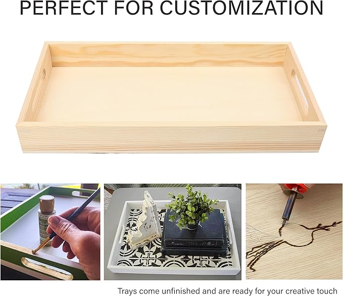 LotFancy Wooden Nested Serving Trays, Set of 5, Unfinished Natural Wood Trays with Handles, for Craft and Decor, Food Organizer for Breakfast, Lunch, Dinner-Ruum Studio Home