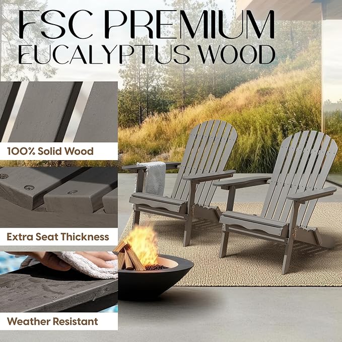 Idzo Outdoor Adirondack Chair Set of 2, Pre-Assembled Backrest, Patio Furniture Set, Outdoor Furniture for Garden, Porch, Deck, Firepit-Ruum Studio Home