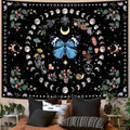 Aipon Blue Butterfly Moon Flower Tapestry Botanical Boho Plant Floral Wall Hanging for Bedroom and Living Room (36.00'' 48.00'', Blue)-Ruum Studio Home