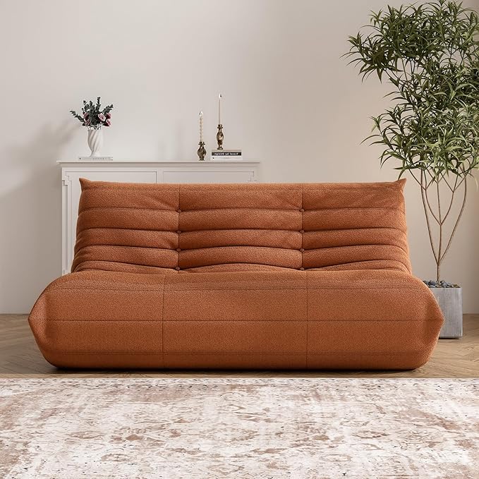 Bean Bag Chair, Loveseat Fireside Chair Bean Bag Sofa Large Bean Bag Chair for Adults, 2 Seater Bean Bag Chairs for Teens with High Density Comfortable Foam, Bean Bag for Living Room, Bedroom (Orange)-Ruum Studio Home