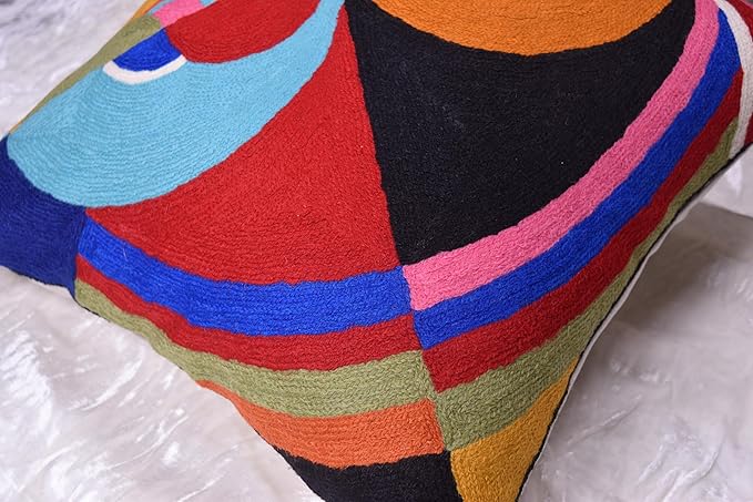 Delaunay Decorative Pillow Cover Joy Modern Couch Pillowcase Contemporary Couch Cushion Abstract Farmhouse Chair Pillowsham Hand Embroidered Wool Size 18x18-Ruum Studio Home