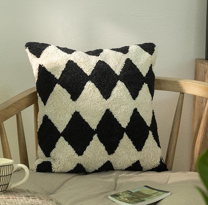 Tufted Boho Pillow Covers 18X18 Inch Throw Pillow Covers Decorative Cushion Cover Exquisitely Crafted with Hand-Finished Tuft Farmhouse Pillow Case for Couch Sofa Bed Living Room Bedroom-Ruum Studio Home