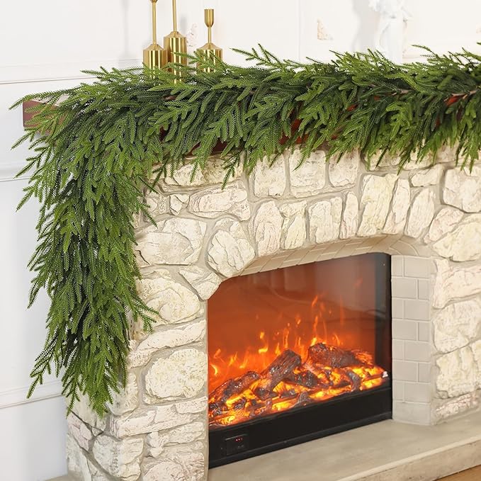 Artificial Norfolk Pine Garland - Faux Christmas Garland Fake Green Garland for Fireplace,Table, Stairs, Mantle, Window,Indoor Outdoor,Home,Holiday Decor (2 PCS,9 FT)-Ruum Studio Home