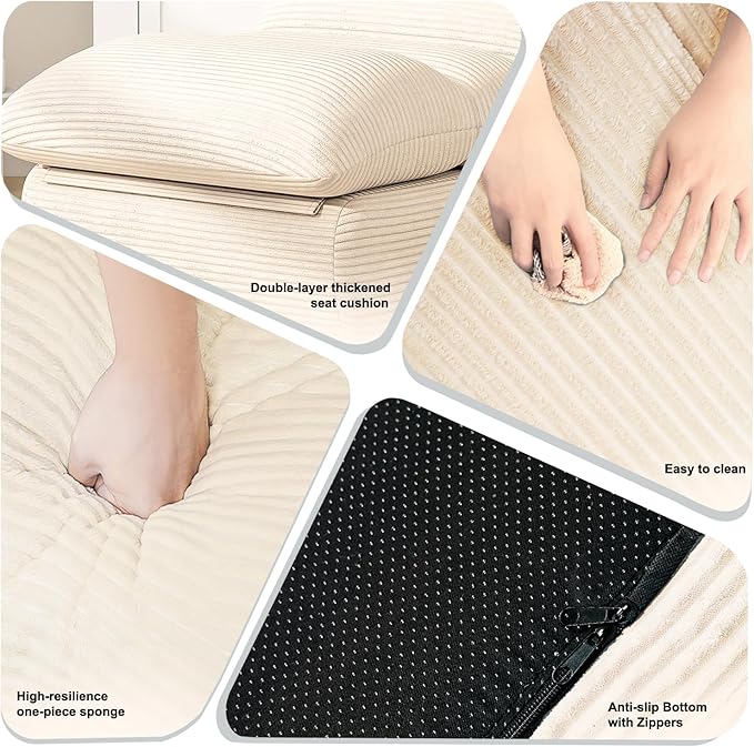 Misolant Bean Bag Chairs，Big Corduroy Fabric Sofa Bean Bag Chair for Adults and Teens with High-Resilience Sponge, Non-Slip Base Floor Lounge Sofa for Home, Living Room, Bedroom, Gaming Beige White-Ruum Studio Home