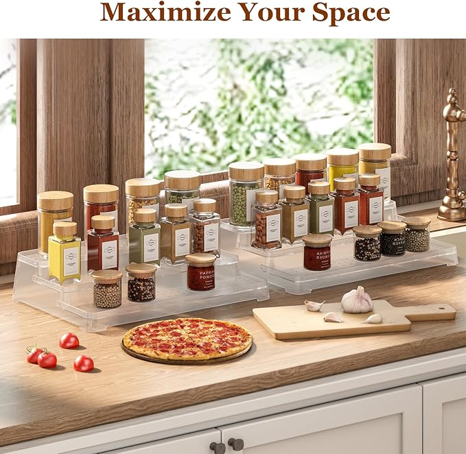 MUDEELA 2 Pack 3 Tier Spice Rack Organizer for Cabinet 11.6-Inch Spice Organization for Pantry, Non-Skid Spice Shelf with Protection Railing, Versatile Seasoning Organizer for Kitchen Counter-Ruum Studio Home