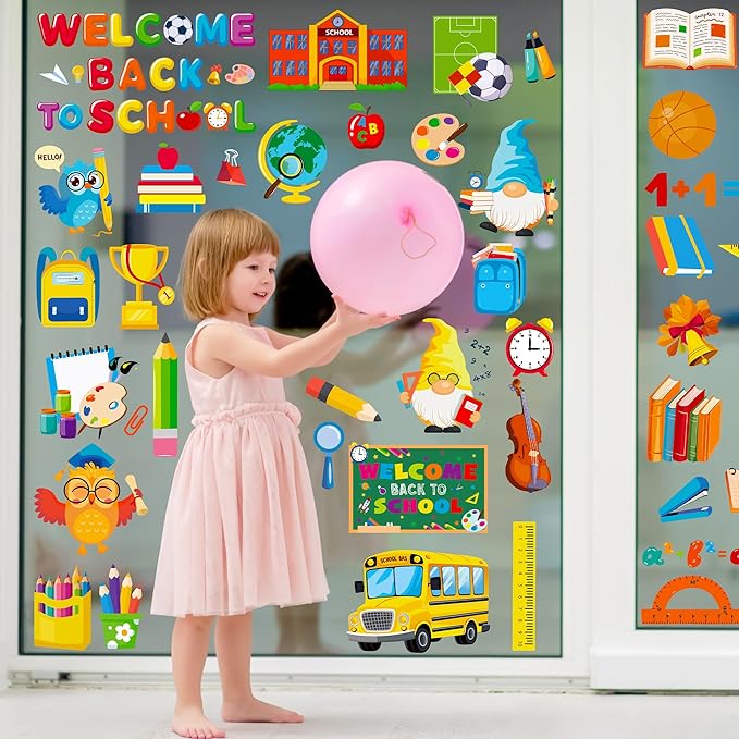 9 Sheets Back to School Window Clings, Double-Sided Window Clings for Classroom, Bus Apple Pencil First Day of School Book Window Stickers for First Day of School Decorations Supplies Decor-Ruum Studio Home