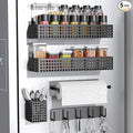 Magnetic Spice Rack for Refrigerator 2 Tiers and Paper Towel Holder and Utensil Holder, Magnetic Refrigerator Organizer, Strong Magnetic Fridge Shelf, Side Fridge Storage Rack for Kitchen-Ruum Studio Home