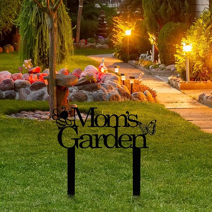 Custom Patio Meta Sign with Stake, Bee and Butterfly Decoration, Farmhouse Yard Art - Personalized Gardener Name, Gift for Mom & Grandma-Ruum Studio Home