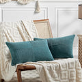 Fancy Homi 2 Packs Teal Long Lumbar Decorative Throw Pillow Covers 16x24 Inch for Couch Bed Sofa, Rustic Farmhouse Boho Home Decor, Soft Striped Corduroy Rectangle Accent Cushion Case 40x60 cm-Ruum Studio Home