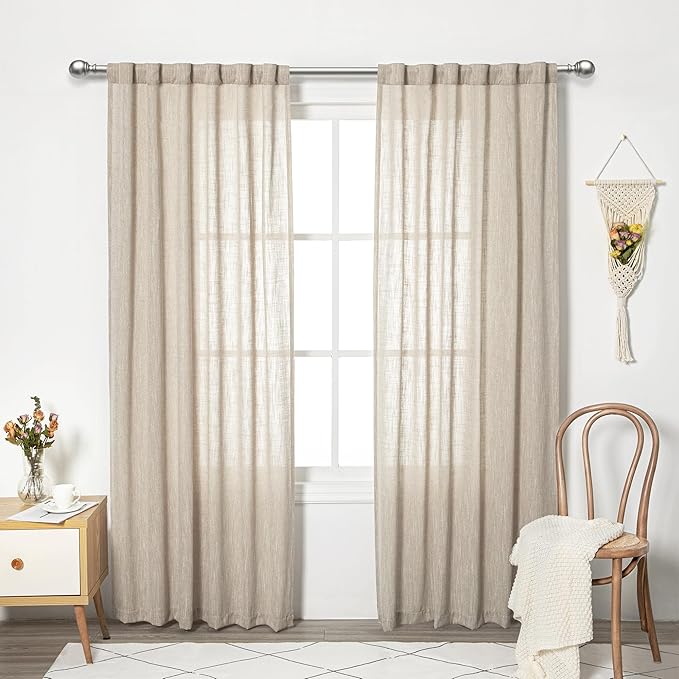 MYSKY HOME Boho Curtains Farmhouse Living Room Curtain Drapes, Light Filtering Semi Soft Cotton Blend Sheer Window Treatments for Sliding Glass Door Doorways, 50" x 90", Light Oatmeal, Set of 2-Ruum Studio Home